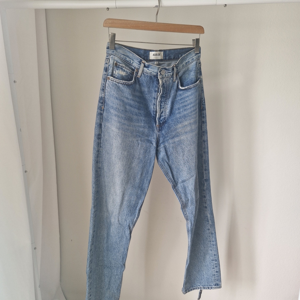 Agolde 90's Pinch Medium Wash Straight Leg Jeans Distressed Hem